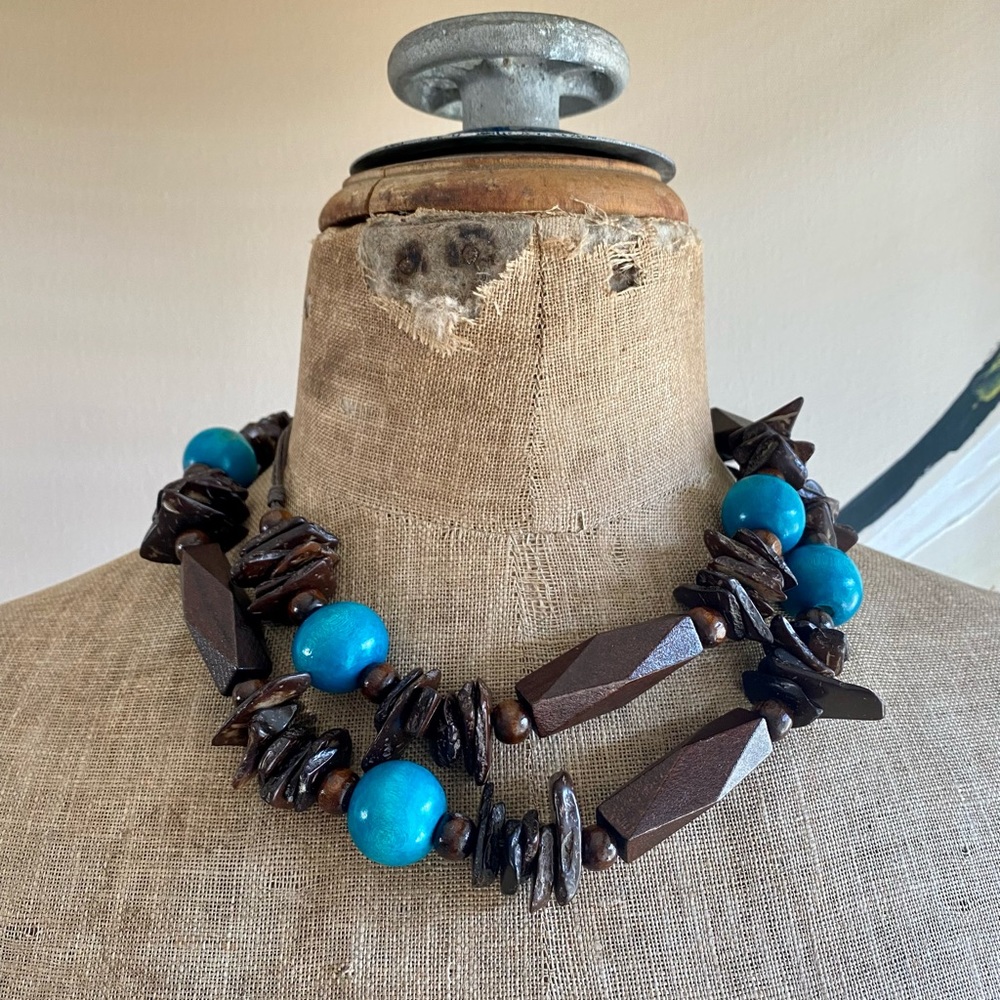 VTG Chunky Wooden Mixed Bead necklace